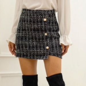 Tweed Pearls Button Front Wrap Skirt